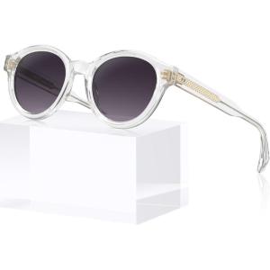 image:imageCARFIA Acetate Small Face Polarized Sunglasses for Women UV Protection Trendy Retro Designer Shades CA540332 Transparent Frame Grey Gradient Lens