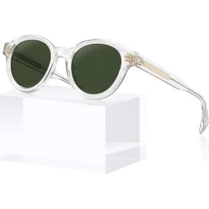 image:imageCARFIA Acetate Small Face Polarized Sunglasses for Women UV Protection Trendy Retro Designer Shades CA54036 Transparent Frame
