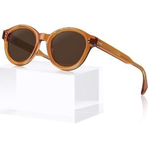 image:imageCARFIA Acetate Small Face Polarized Sunglasses for Women UV Protection Trendy Retro Designer Shades CA54036 Transparent Orange Frame
