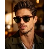 image:imageCARFIA Retro Cool Acetate Sunglasses for Men Polarized UV Protection Keyhole Round Shades with Embossed Pattern Wire Core3 Brown Striped Frame Green Lens