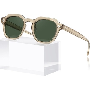 image:imageCARFIA Classic Cool Atetate Sunglasses for Men Polarized UV400 Protection Trendy Keyhole Square Sun Glasses Driving Shades2 Clear Yellow Frame Green Lens