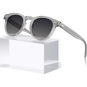 image:imageCARFIA Retro Cool Acetate Sunglasses for Men Polarized UV Protection Keyhole Round Shades with Embossed Pattern Wire Core5 Transparent Grey Frame Gradient Grey Lens