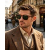 image:imageCARFIA Acetate Polarized Sunglasses for Men Classic Retro Style CA5402  AntiGlare Handmade Acetate Hypoallergenic and Nonfading UV Protection Perfect for driving beach golf and giftingA Browm Striped Frame Green Lens