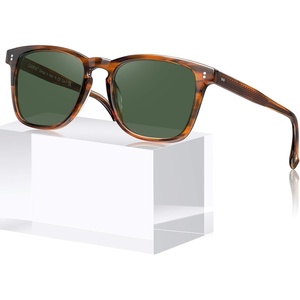 image:imageCARFIA Acetate Polarized Sunglasses for Men Classic Retro Style CA5402  AntiGlare Handmade Acetate Hypoallergenic and Nonfading UV Protection Perfect for driving beach golf and giftingA Browm Striped Frame Green Lens