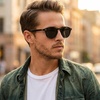 image:imageCARFIA Acetate Polarized Sunglasses for Men Retro Classic Round Shades1 Black Frame Gray Polarized Lens