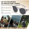 image:imageCARFIA Acetate Polarized Sunglasses for Men Retro Classic Round Shades51 Transparent Gray Frame Gray Lens