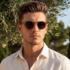 image:imageCARFIA Acetate Polarized Sunglasses for Men Retro Classic Round Shades52 Crystal Brown Frame Gray Gradient Lens