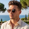 image:imageCARFIA Acetate Polarized Sunglasses for Men Retro Classic Round Shades52 Crystal Brown Frame Gray Gradient Lens