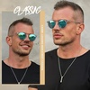 image:imageCARFIA Acetate Polarized Sunglasses for Men Retro Classic Round Shades62 Clear Frame Ice Blue Mirror