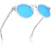 image:imageCARFIA Acetate Polarized Sunglasses for Men Retro Classic Round Shades62 Clear Frame Ice Blue Mirror