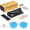 image:imageCARFIA Acetate Polarized Sunglasses for Men Retro Classic Round Shades62 Clear Frame Ice Blue Mirror
