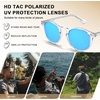 image:imageCARFIA Acetate Polarized Sunglasses for Men Retro Classic Round Shades62 Clear Frame Ice Blue Mirror