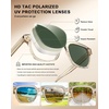 image:imageCARFIA Retro Square Polarized Sunglasses for Men UV 400 Protection CA6232  Handmade Italian Acetate Lightweight and Skinfriendly TAC Lenses Eliminate Glare Blocks Harmful UVA amp UVB rays4 Clear Tea Frame  Green Lens