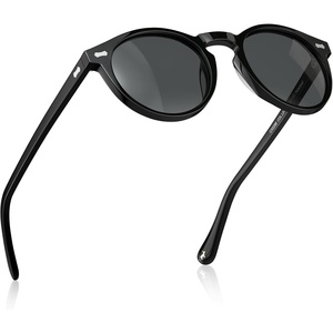image:imageCARFIA Acetate Polarized Sunglasses for Men Retro Classic Round Shades1 Black Frame Gray Polarized Lens