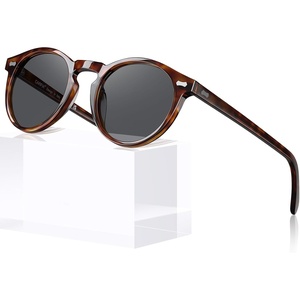 image:imageCARFIA Acetate Polarized Sunglasses for Men Retro Classic Round Shades22 Coffee Tortoise Frame Gray Lens