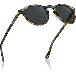 image:imageCARFIA Acetate Polarized Sunglasses for Men Retro Classic Round Shades3 Tortoise Frame Grey Lens