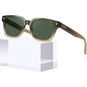 image:imageCARFIA Retro Square Polarized Sunglasses for Men UV 400 Protection CA6232  Handmade Italian Acetate Lightweight and Skinfriendly TAC Lenses Eliminate Glare Blocks Harmful UVA amp UVB rays6 Clear Green Frame  Green Lens