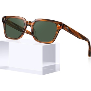 image:imageCARFIA Retro Square Polarized Sunglasses for Men UV 400 Protection CA6232  Handmade Italian Acetate Lightweight and Skinfriendly TAC Lenses Eliminate Glare Blocks Harmful UVA amp UVB rays2 Striped Frame  Green Lens