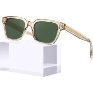 image:imageCARFIA Retro Square Polarized Sunglasses for Men UV 400 Protection CA6232  Handmade Italian Acetate Lightweight and Skinfriendly TAC Lenses Eliminate Glare Blocks Harmful UVA amp UVB rays4 Clear Tea Frame  Green Lens