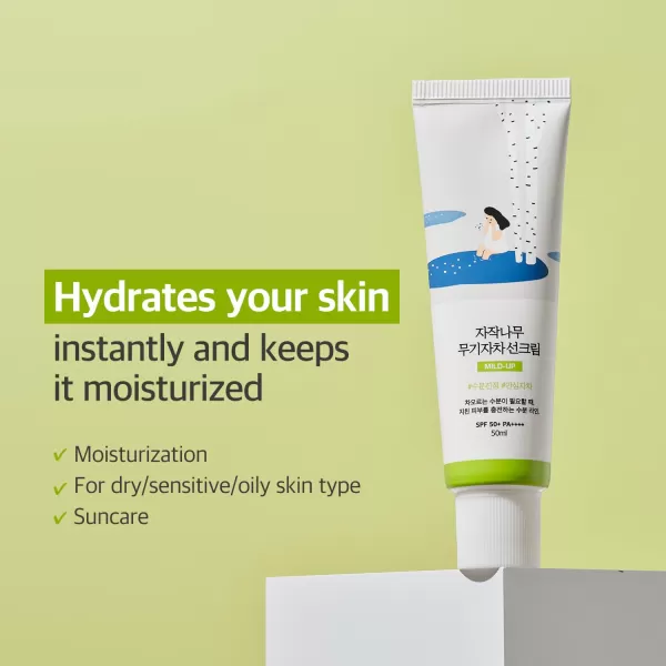imageROUND LAB Birch Juice Mildup Sunscreen UV LOCK 169 Fl Oz SPF 50 broad spectrum Mineral Zinc Oxide Sunscreen for Sensitive Skin Control Oil and Sebum Ocean FriendlyReef Safe Korean Sunscreen