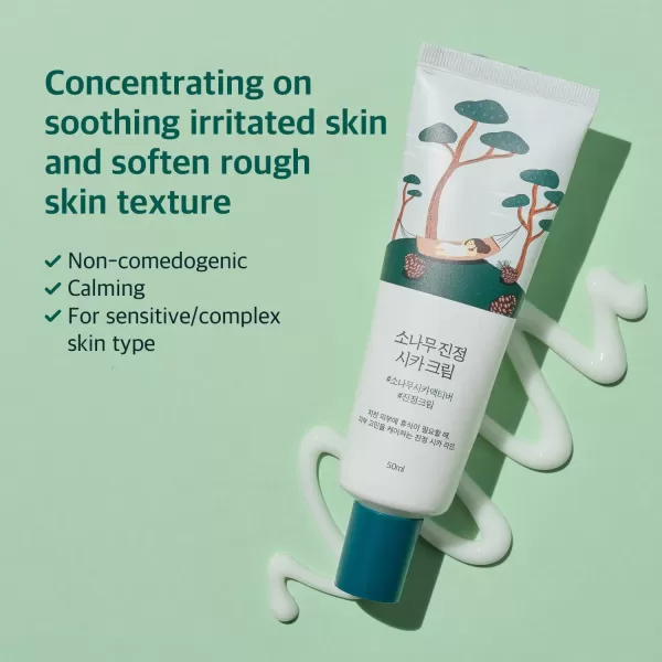 imageROUND LAB Pine Calming Cica Cream Unscented  5CICA solution for hormonal breakouts acneprone skin and rosacea Nourishing ampamp moisturizing cream 169floz