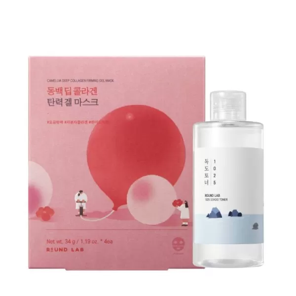 imageROUND LAB 1025 Dokdo Toner 150mlCamellia Deep Collagen Firming Mask 4ea Collagen Mask Pore Minimizing Hydration Toner Gentle Exfoliation Soothing