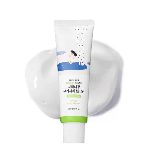 imageROUND LAB Birch Juice Mildup Sunscreen UV LOCK 169 Fl Oz SPF 50 broad spectrum Mineral Zinc Oxide Sunscreen for Sensitive Skin Control Oil and Sebum Ocean FriendlyReef Safe Korean Sunscreen