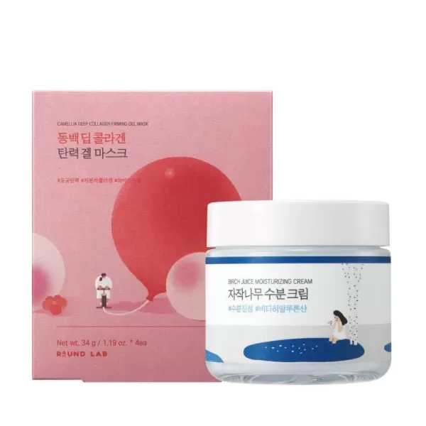 imageROUND LAB Birch Juice Moisturizing Cream 80ml  Camellia Deep Collagen Firming Mask 4ea Collagen Mask pore minimizing Hydration Cream acneprone skin
