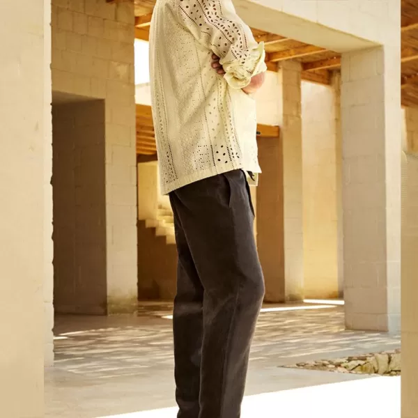 chouyatou Mens Button Down Crochet Beach Shirt Blouses Long Sleeve Lace Embroidery Vacation Top ShirtsWhite