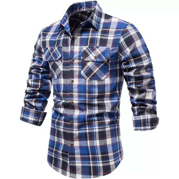 chouyatou Mens Casual Long Sleeve Button Down Plaid Flannel Shirt Shacket TopsBlue Black