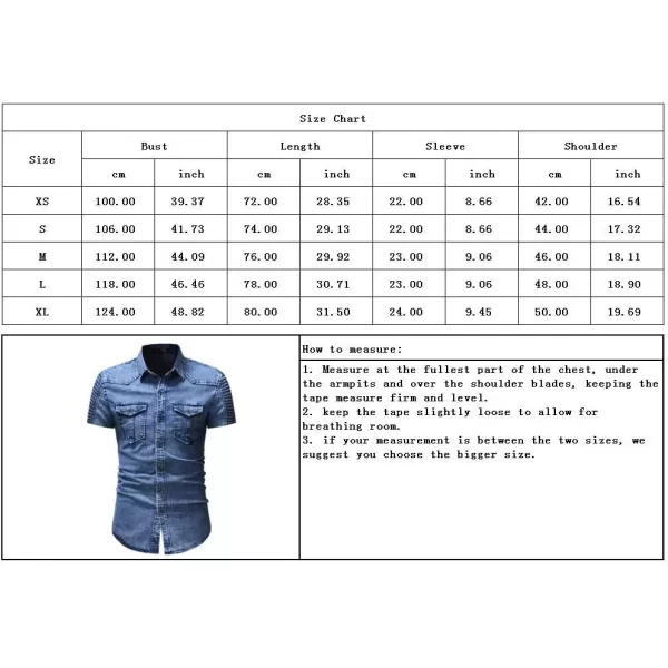 chouyatou Mens Casual Ruffle Performance Button Down Distressed Denim ShirtShort Blue