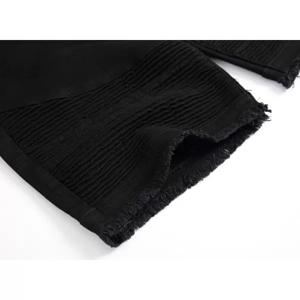 chouyatou Mens Cool Stylish Wrinkle Performance Slim Ripped Denim ShortsBlack