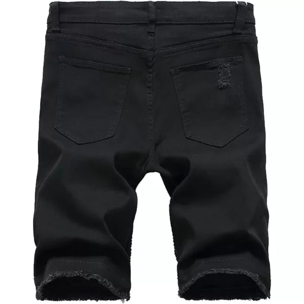 chouyatou Mens Cool Stylish Wrinkle Performance Slim Ripped Denim ShortsBlack
