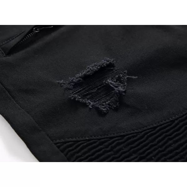 chouyatou Mens Cool Stylish Wrinkle Performance Slim Ripped Denim ShortsBlack