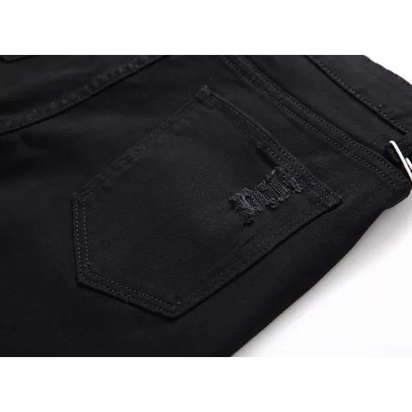 chouyatou Mens Cool Stylish Wrinkle Performance Slim Ripped Denim ShortsBlack