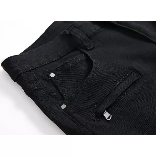chouyatou Mens Cool Stylish Wrinkle Performance Slim Ripped Denim ShortsBlack