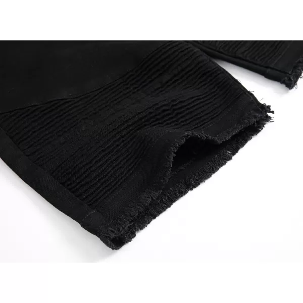 chouyatou Mens Cool Stylish Wrinkle Performance Slim Ripped Denim ShortsBlackno Holes
