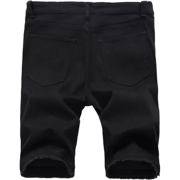 chouyatou Mens Cool Stylish Wrinkle Performance Slim Ripped Denim ShortsBlackno Holes