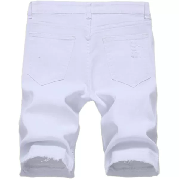 chouyatou Mens Cool Stylish Wrinkle Performance Slim Ripped Denim ShortsWhite
