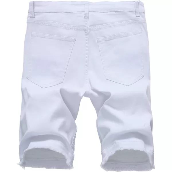 chouyatou Mens Cool Stylish Wrinkle Performance Slim Ripped Denim ShortsWhiteno Holes