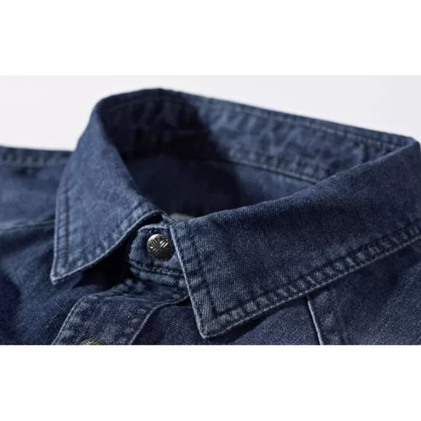 chouyatou Mens Essential Button Down Long Sleeve Washed Denim ShirtDark Blue