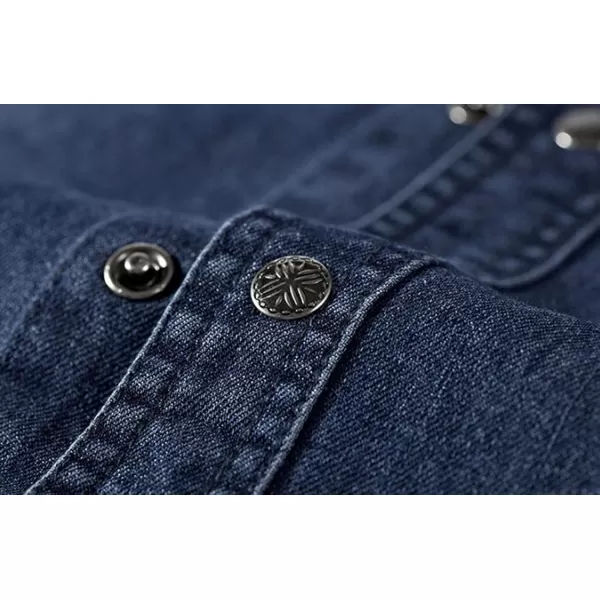chouyatou Mens Essential Button Down Long Sleeve Washed Denim ShirtDark Blue