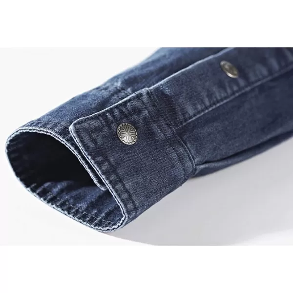 chouyatou Mens Essential Button Down Long Sleeve Washed Denim ShirtDark Blue