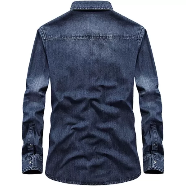 chouyatou Mens Essential Button Down Long Sleeve Washed Denim ShirtDark Blue