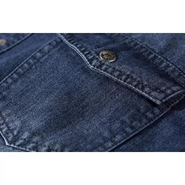 chouyatou Mens Essential Button Down Long Sleeve Washed Denim ShirtDark Blue