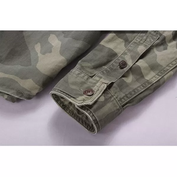 chouyatou Mens Outdoor Classic Chest Pocket Cotton Casual Long Sleeve Shirt JacketGreen Camo