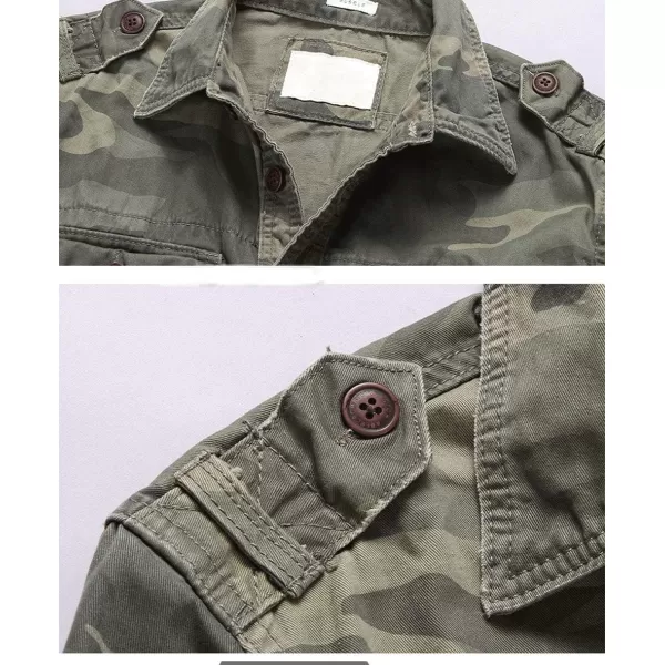chouyatou Mens Outdoor Classic Chest Pocket Cotton Casual Long Sleeve Shirt JacketGreen Camo