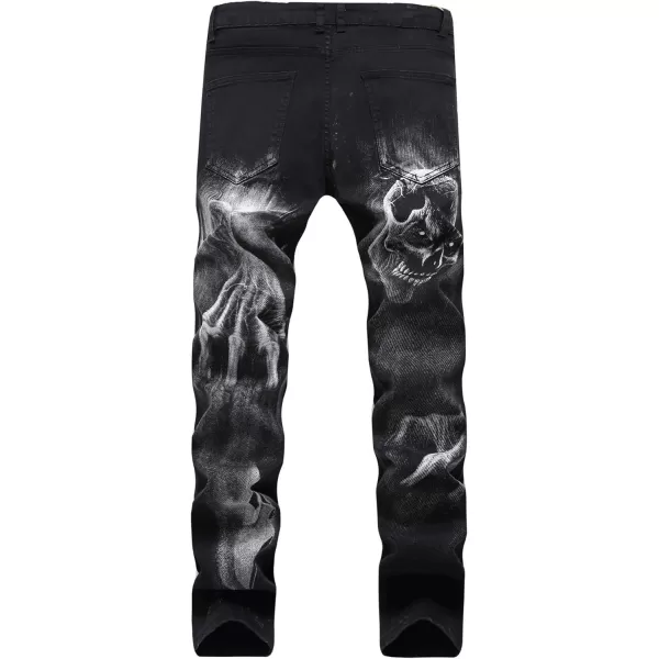 chouyatou Mens Street Wear Distressed Fit Stylish Printed Slim Jeans Denim PantsBlack