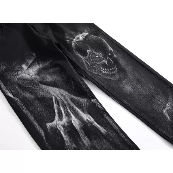 chouyatou Mens Street Wear Distressed Fit Stylish Printed Slim Jeans Denim PantsBlack