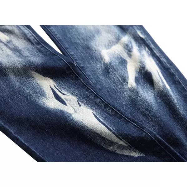 chouyatou Mens Street Wear Distressed Fit Stylish Printed Slim Jeans Denim PantsBlue